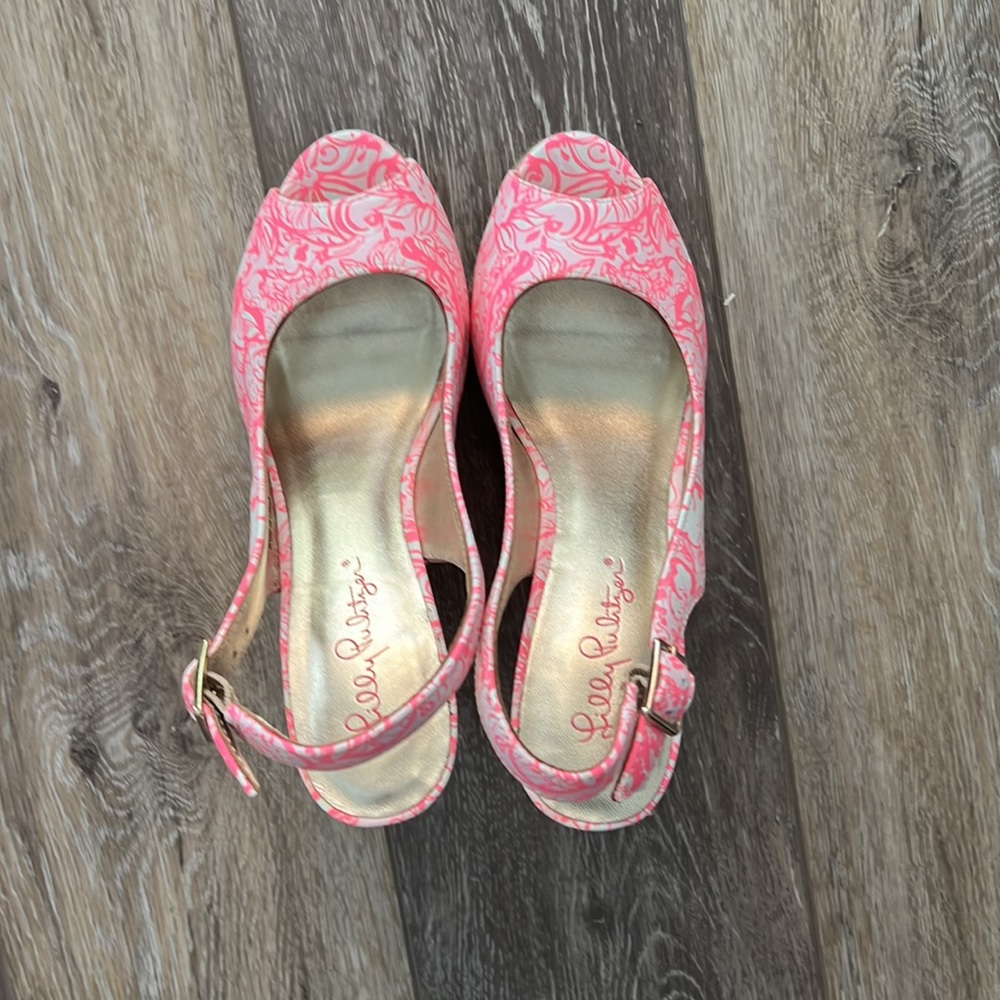 Lilly Pulitzer Pink and a white wedge sandals